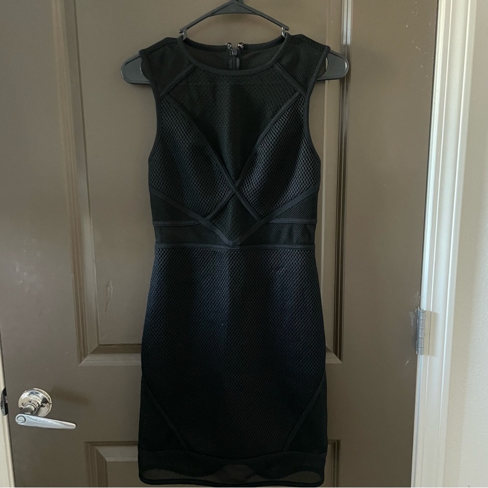 Express Mesh Black Bodycon Dress Cap Sleeve Crew Neck Cocktail Formal Size S